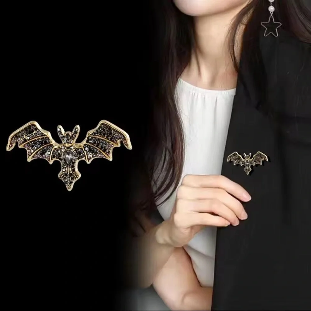 Vampire Bat Black Crystal Brooch